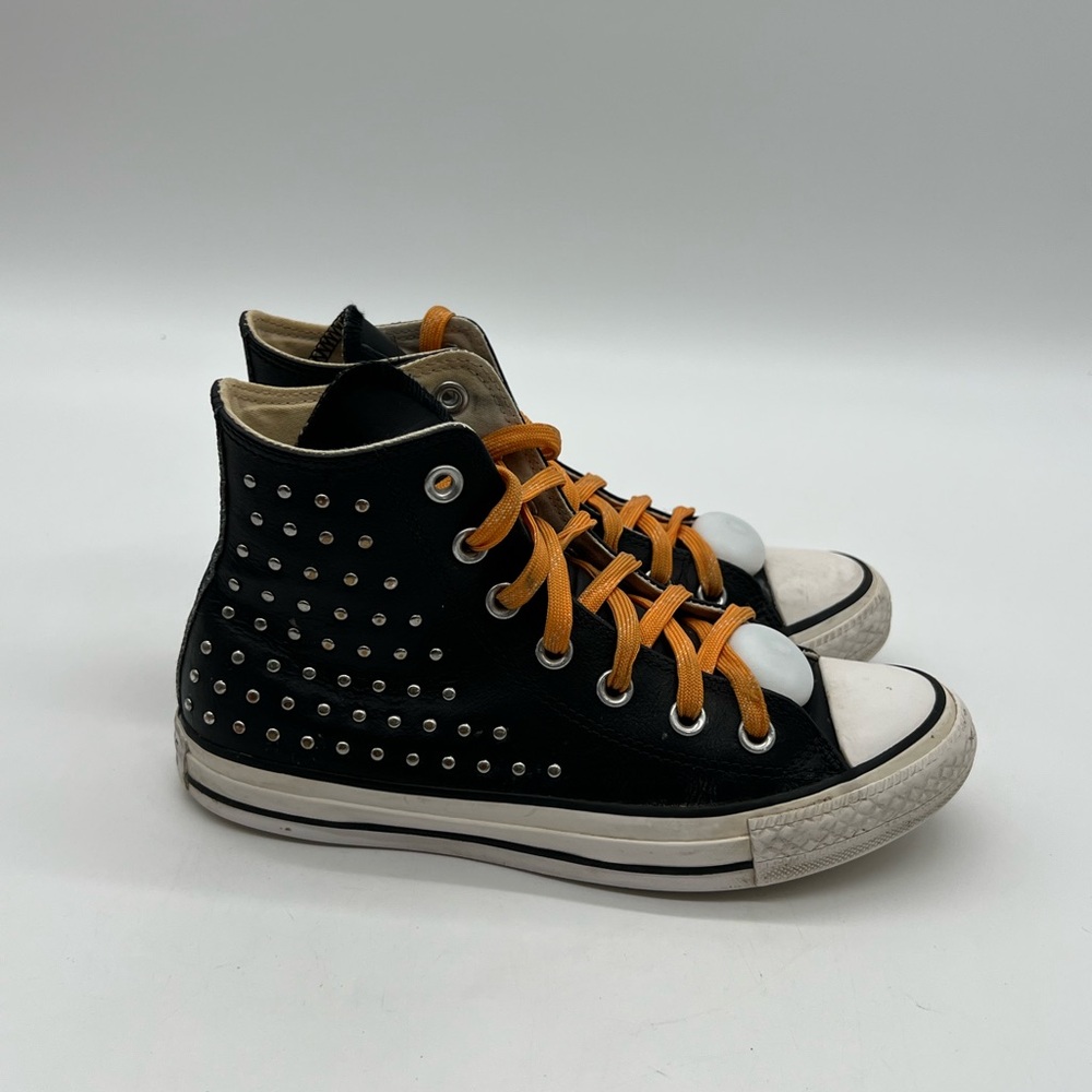 Vintage Converse all star Women Sz 6 Black Leather Sliver Studded Spikes Sneaker - Picture 7 of 13